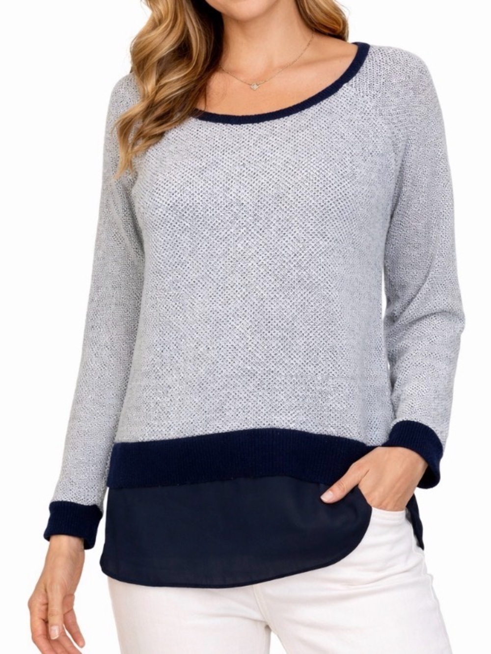 Bar III Women's Sweater Size SM gray and black two in one sweater lightweight
